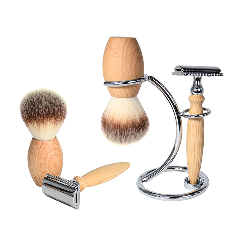 Eco-Friendly Biodegradable Real Wooden Manual Wooden Men Beard Shaver with Razor Blade