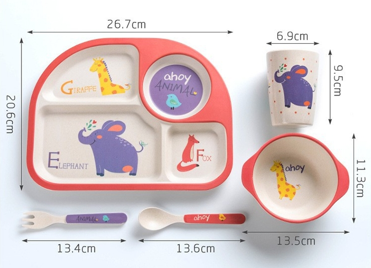 Eco-Friendly Bamboo Fiber Kids Feeding Set with Excavator Design