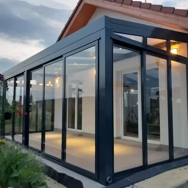 Prefabricated Glass Sunrooms 4 Season Windproof Aluminium Alloy Tempered Glass Conservatory Outdoor Glass House Sun Room
