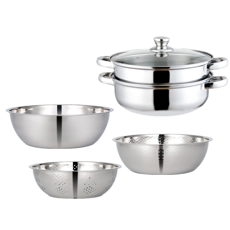 American Style 5-Piece Cooking Pot Set Sustainable Metal Glass Pans Stainless Steel Non Stick Pot Sets
