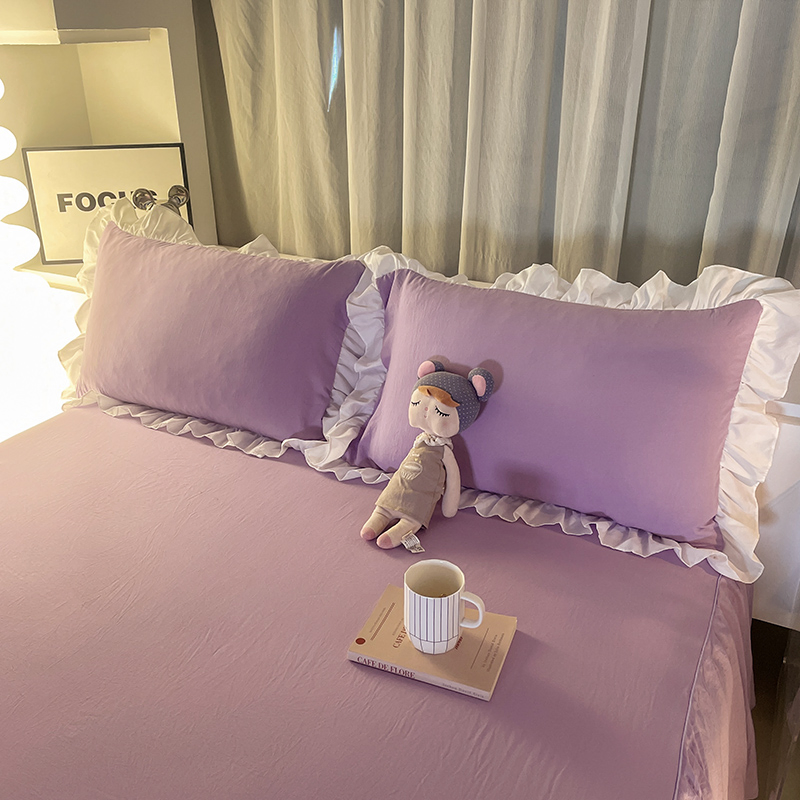 Korean Style Washable Washed Microfiber Bed Sheet Linens 4PCS Per Set 32s Bedsheets Set for Home Hotel Wedding