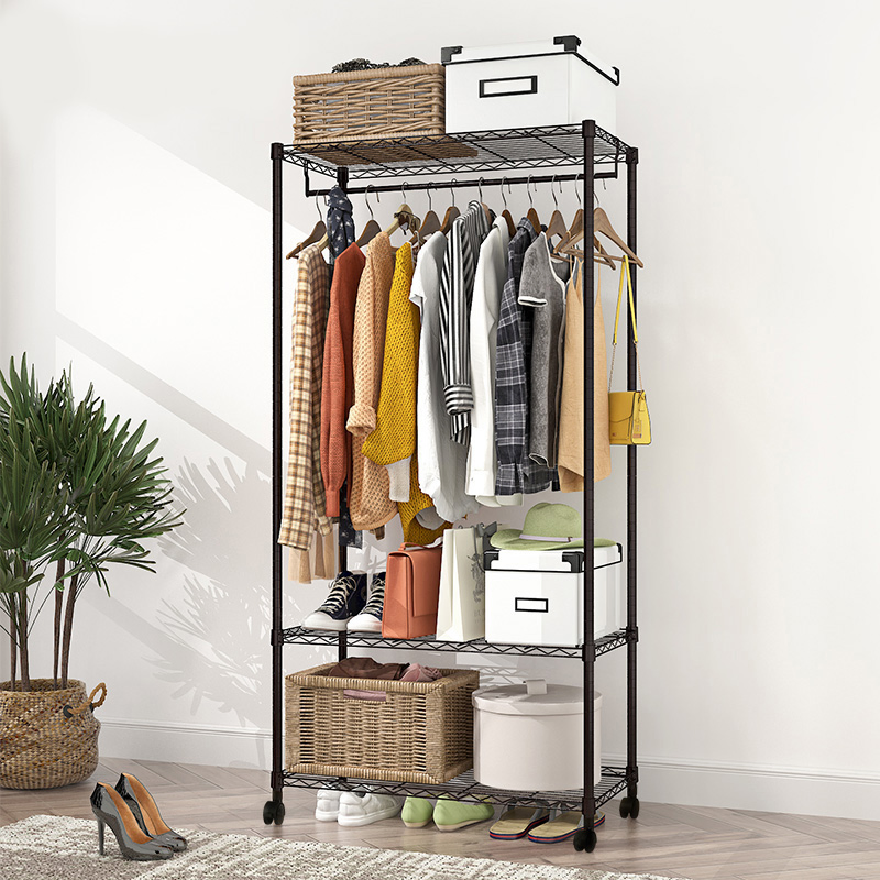 Indoor Metal Clothes Dryer Rack 3 Tiers Garment Shelf with Wheels for Livingroom or Laundry Room