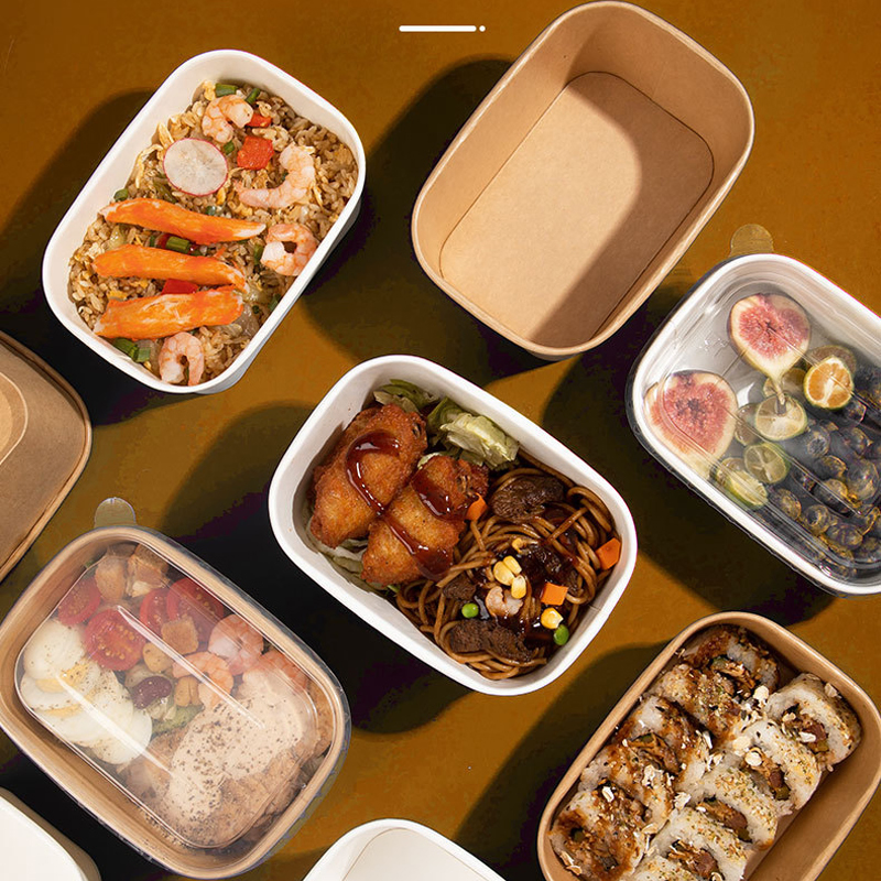 Biodegradable Kraft Paper Container Rectangle Food Packaging Container