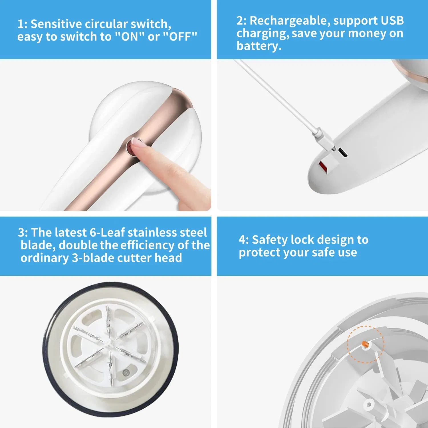6-Leaf-Blades Replaceable Stainless Steel Blade Sweater Fabric Shaver Rechargeable Electric Lint Remover