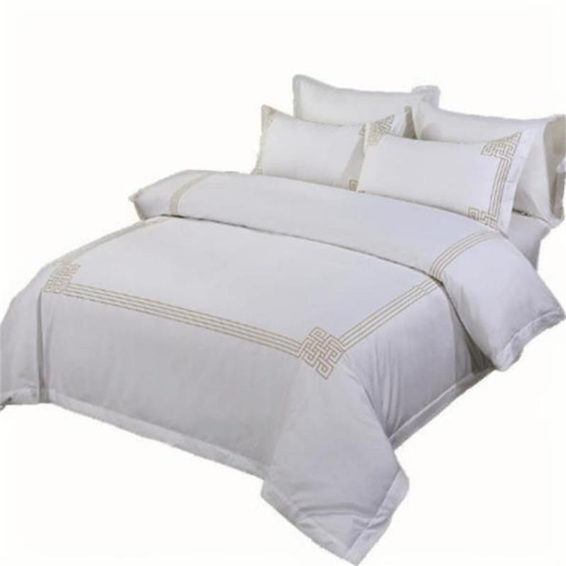 Luxury 100% Cotton Embroidered Bed Linen 300tc Jacquard Stripes Hotel Bedsheet Set