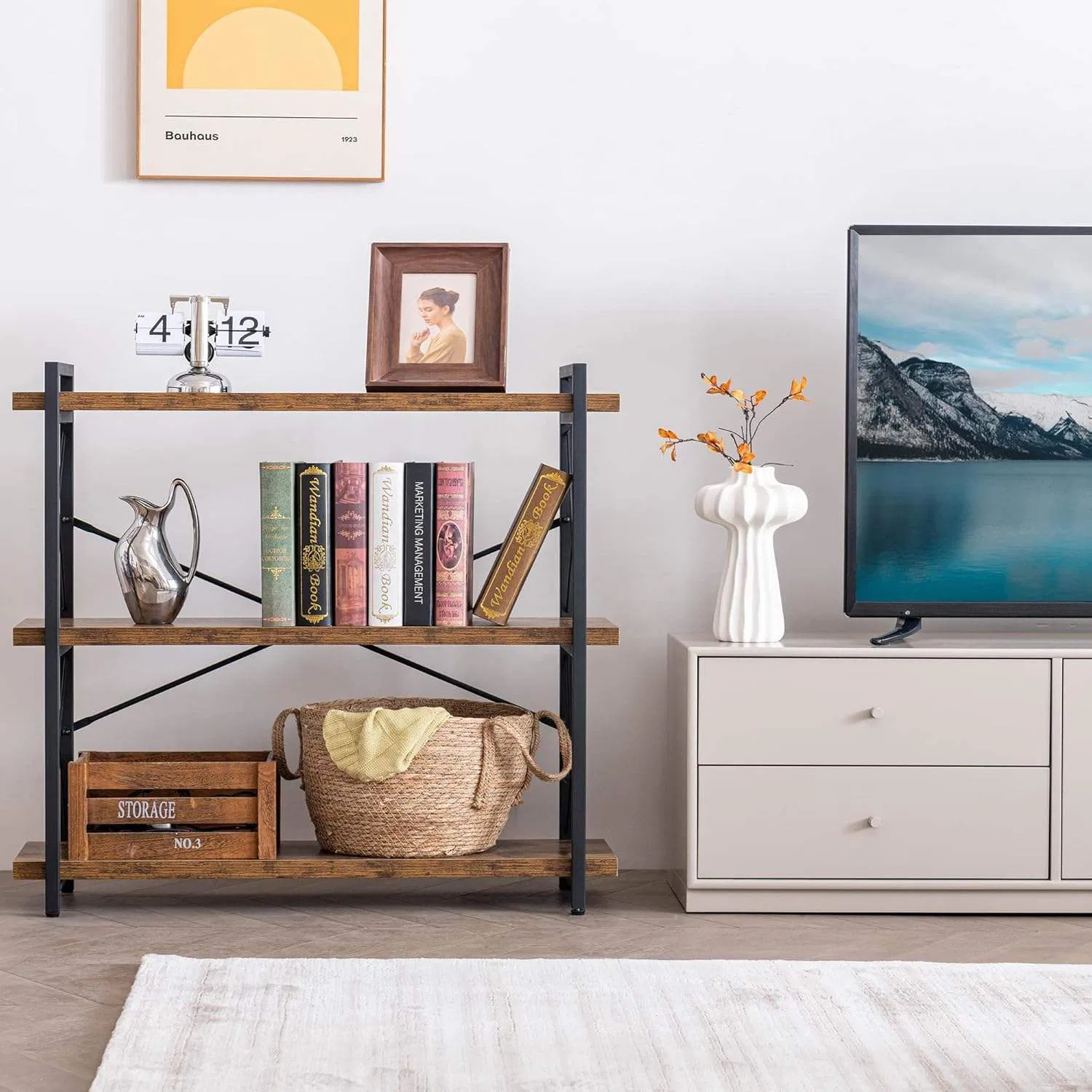 Wholesale Factory Best Seller 3-Tier Wooden Shelf Bookcase Hot Iron and Wood Bookshelf Widely Used for Bathroom