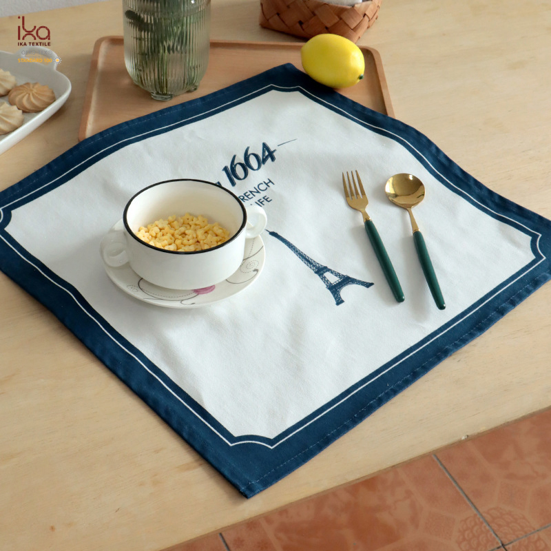 Square Hemstitch Cotton Canvas Placemat Custom Printed Logo Perssonaliaed Woven Heat Resistant Wester-Style Restaurant Fabric Place Mats