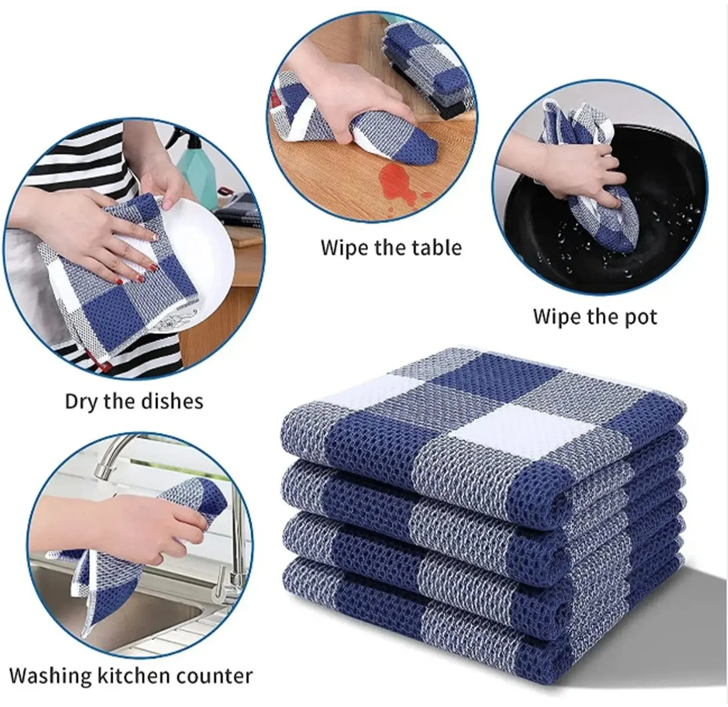 Cotton Dishcloth Towel, 100% Cotton Cloth Soft and Absorbent Checkered Dish Towels, Quick Drying Dish Rags