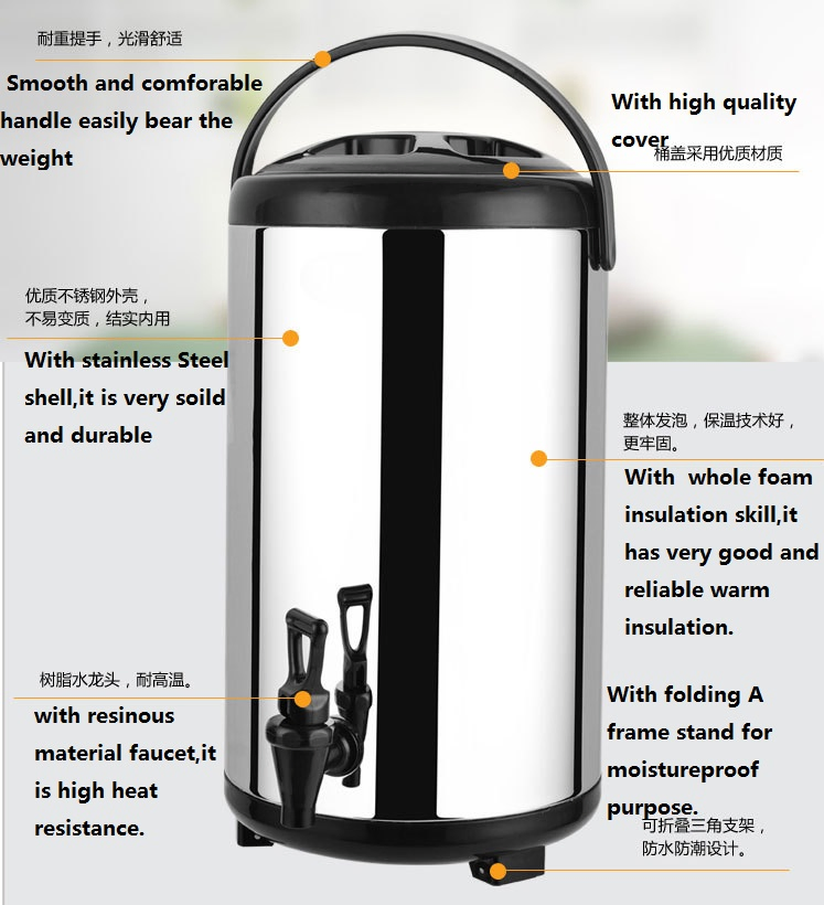 Stainless Steel portable Hotel Domestic Beverage Dispenser Bucket Tea Barrel Drink Dispenser