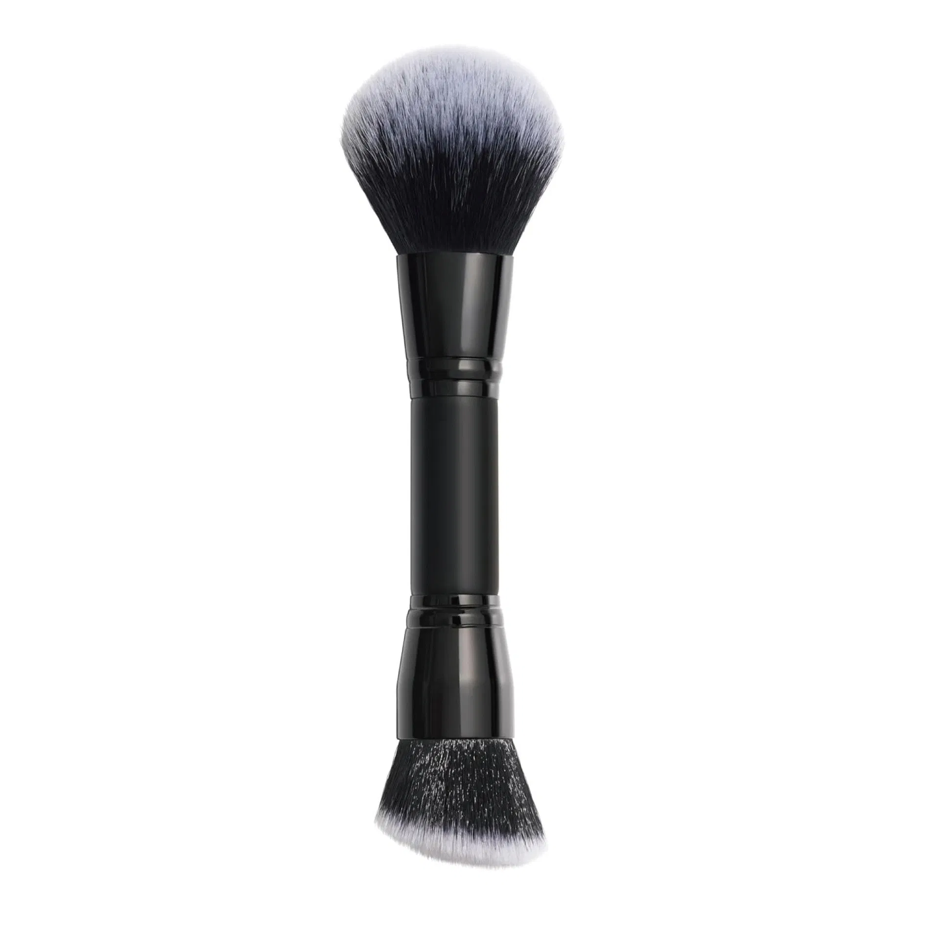 High End Wood Handle Convenient Double Head Synthetic Hair Yellow Blush Rouge Brush for Face