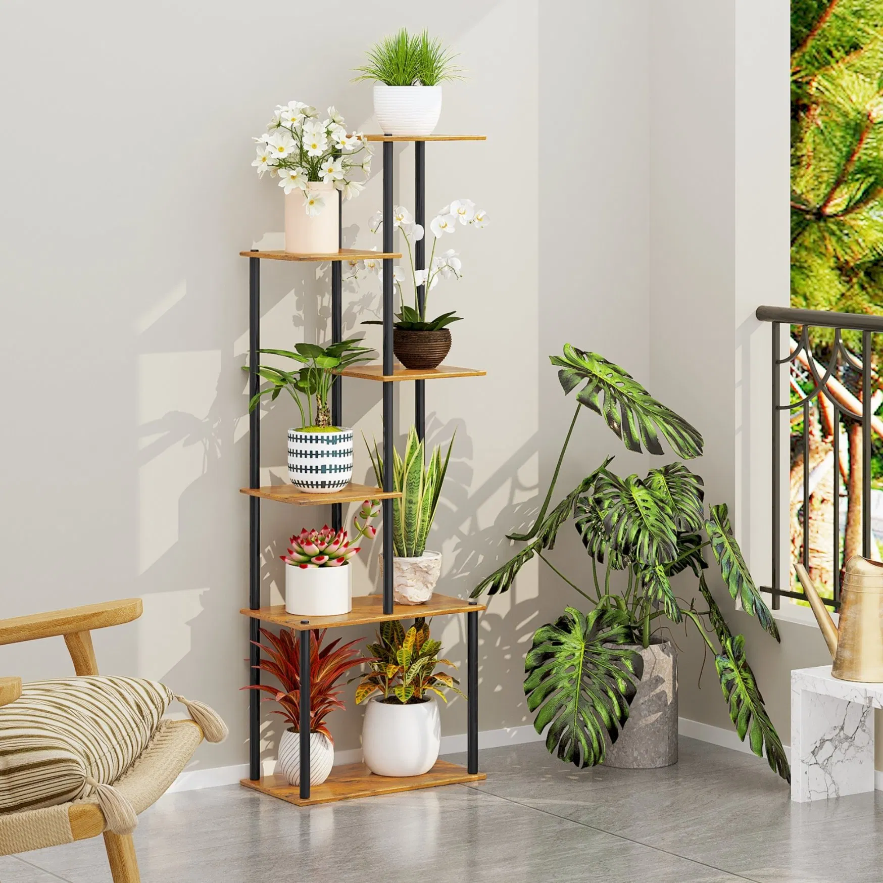 Tall Plant Rack Office Garden MDF Boards Multi-Layer Vertical Flower Stand