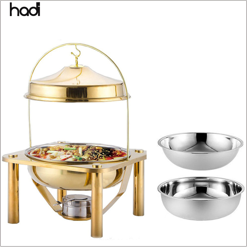 Catering Supplies Food Arabian Food Warmer Square Gold Buffet Stove Stainless Steel Buffet Chafing Dishes Hanging Lid Cheffing Dishes for Catering