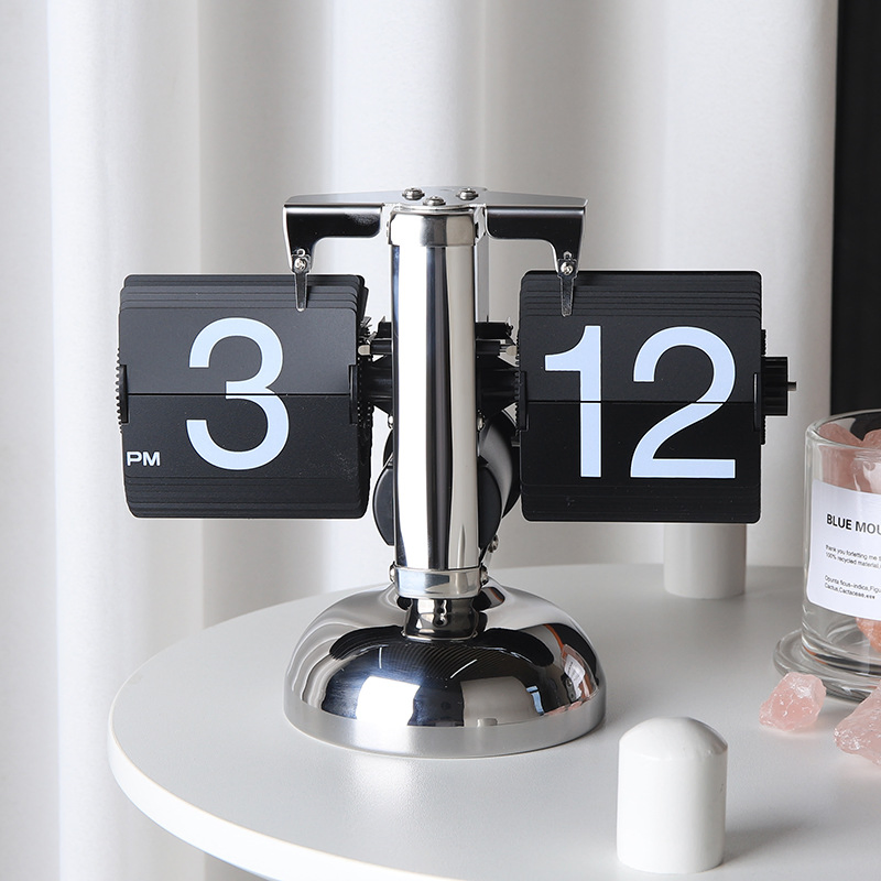 Vintage Digital Flip Page Clock Automatic Turning Battery Operated Mechanical Clock for Home Bedroom Office Decoration