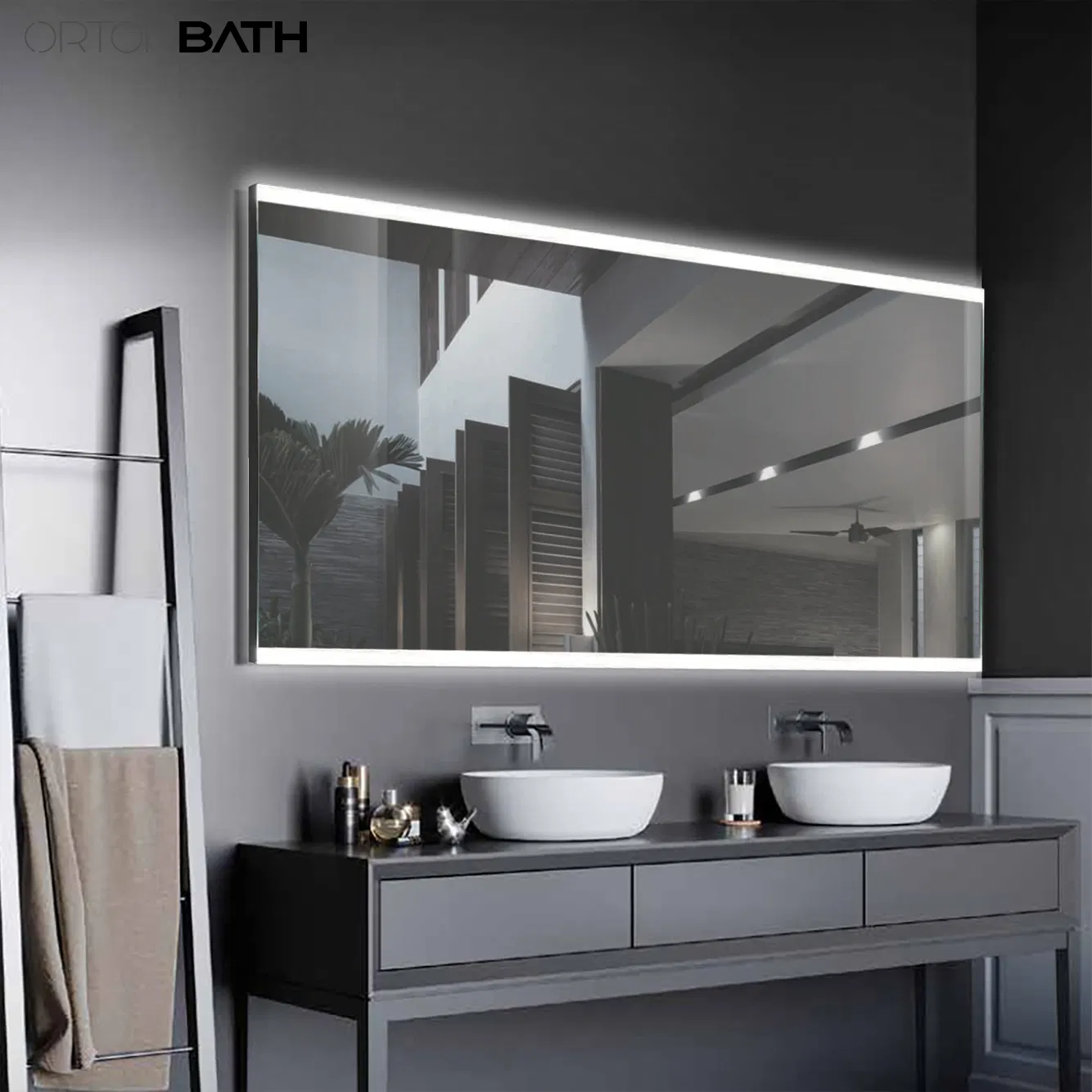 Ortonbath Frameless LED Bathroom Mirror with Lights, Dimmable Vanity Mirror, Wall Mounted Smart Mirror and Adjustable 3000-6000K Color Temperature