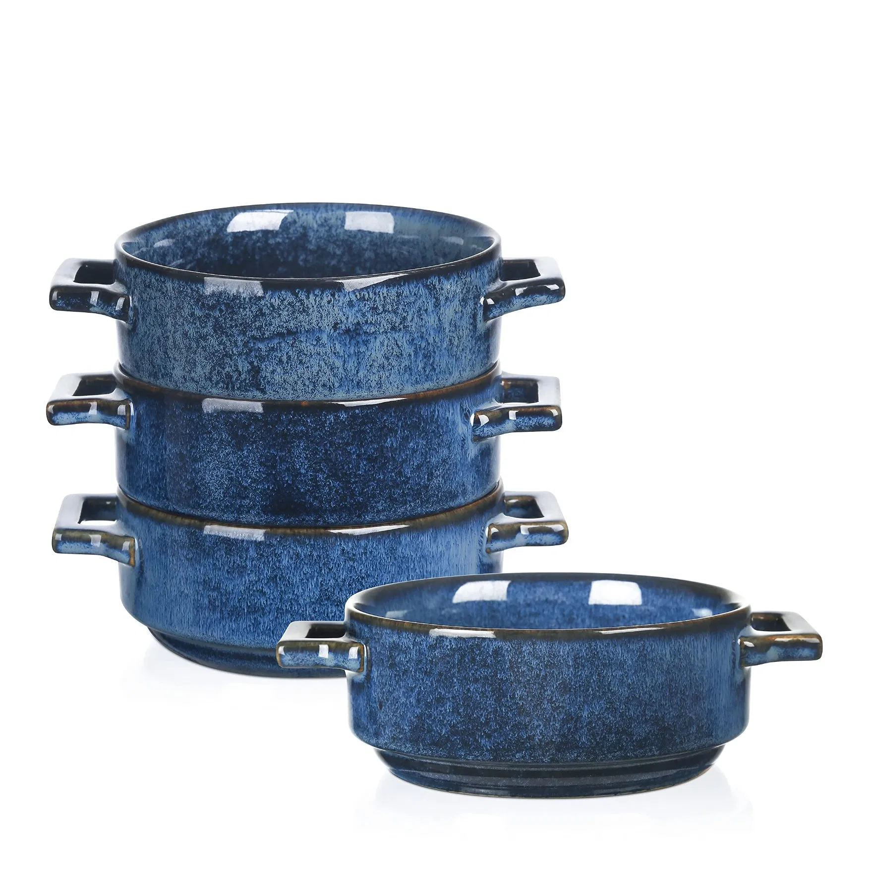 Kitchen Dinnerware Reactive Glazed Ceramic Pasta Soup Bowls with Handles