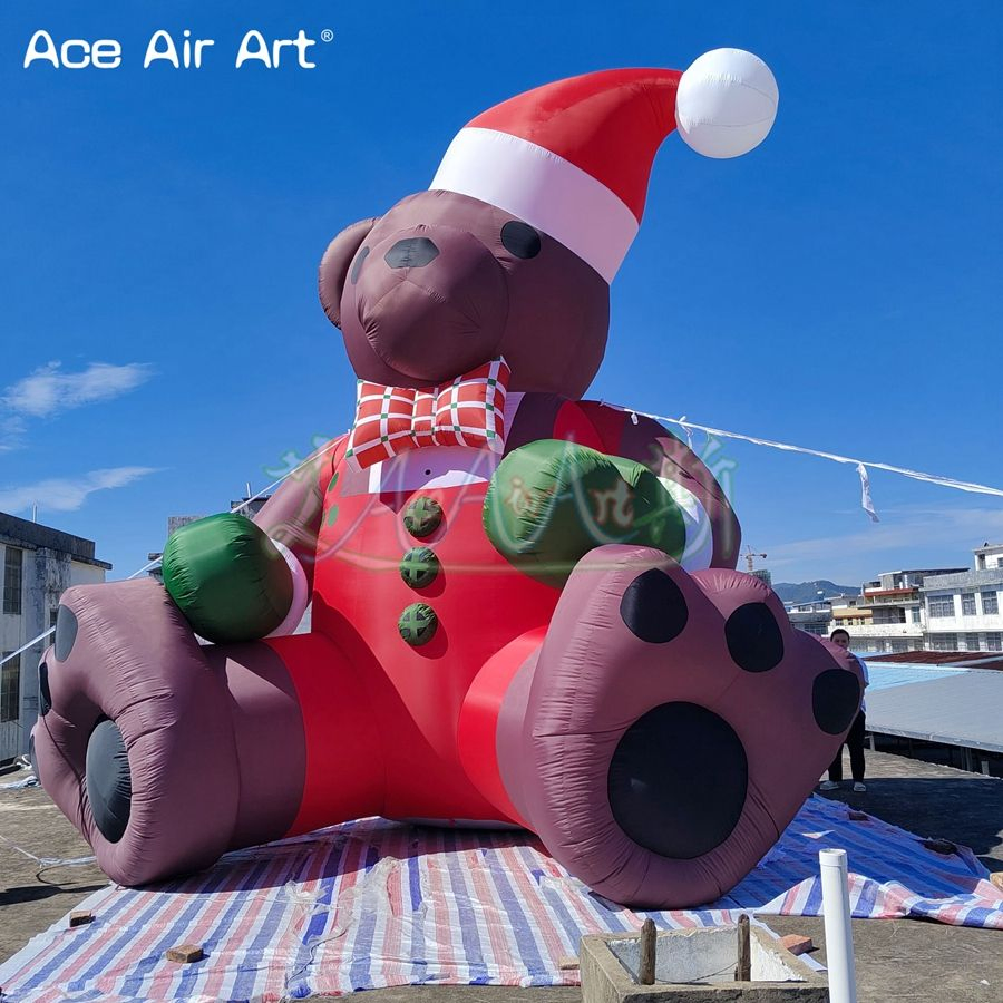 6mh Giant Inflatable Brown Bear with Hat Inflatable Cartoon Mascot Animal for Christmas Holiday Advertising Event Decoration