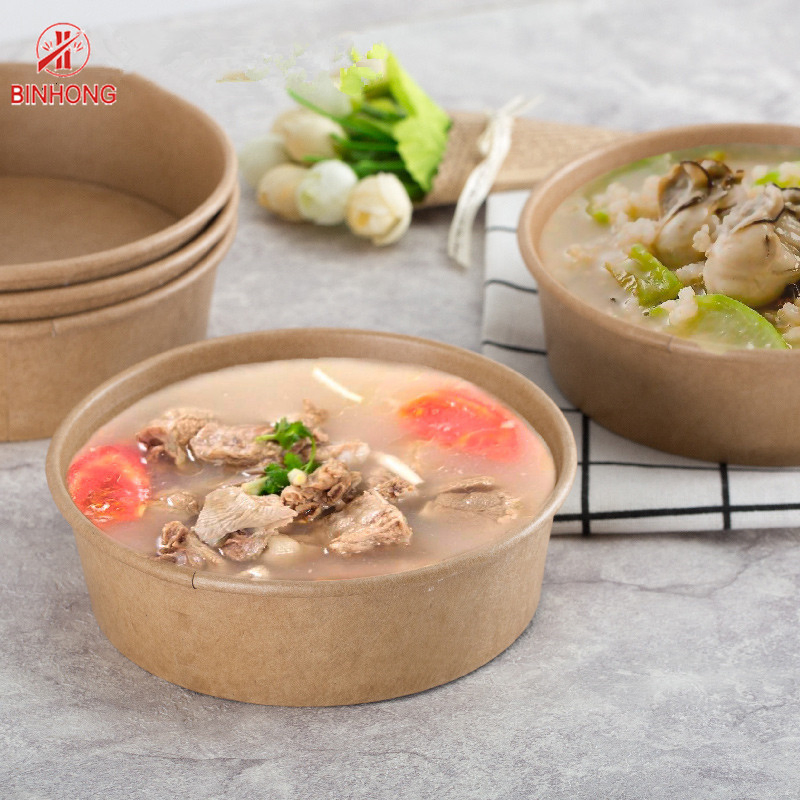 Eco-Friendly Kraft Paper Food Packaging Container Soup Container Salad Bowl