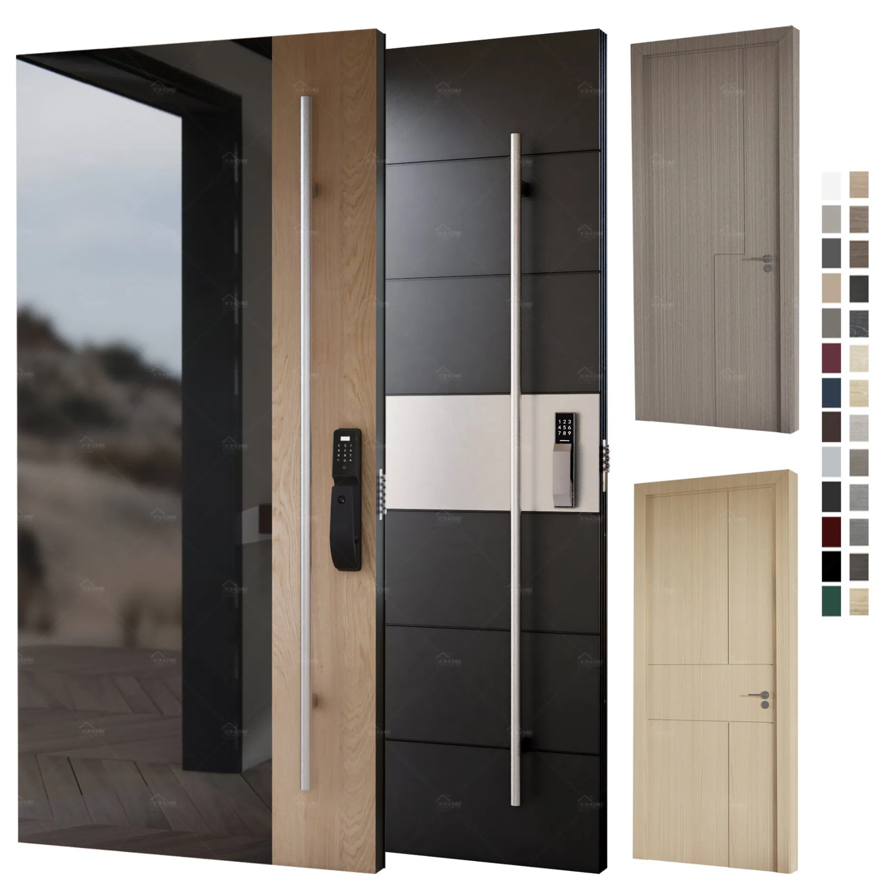 European Standard Modern 48 Inches Home Aluminum Exterior Doors Heavy Duty Exterior Doors for Houses Metal Pivot Doors