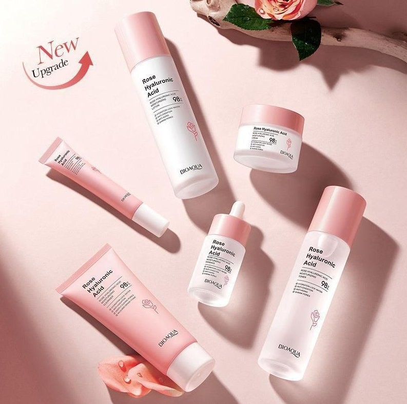 Online Sale Hyaluronic Acid Skin Care Gift Set Rose Skin Care 6-Piece Set Facial Cleanser Toner Face Cream Serum Lotion Eye Cream Set
