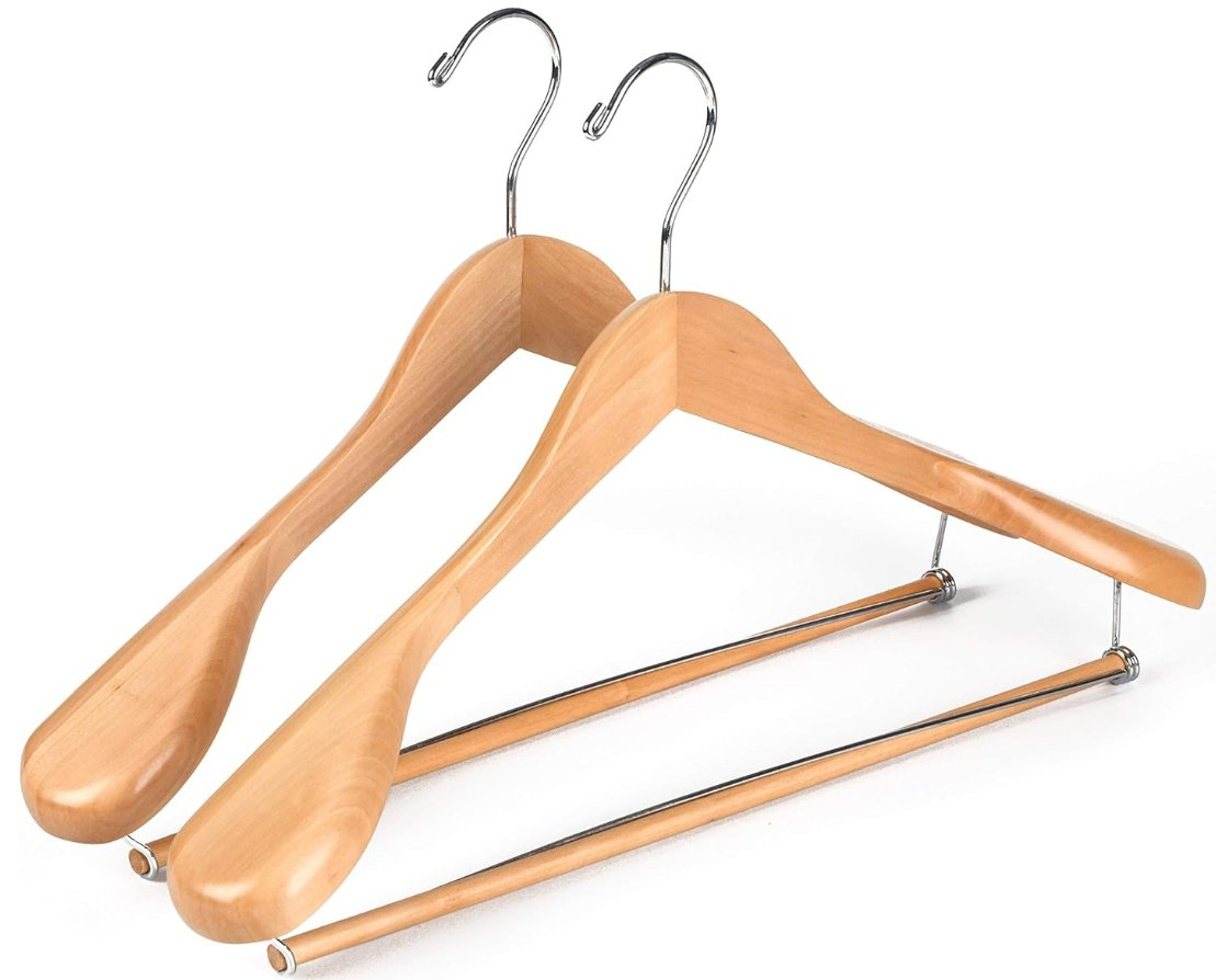 Smooth Natural Finish Wood Luxury Wide Shoulder Wooden Hangers 2 Pack