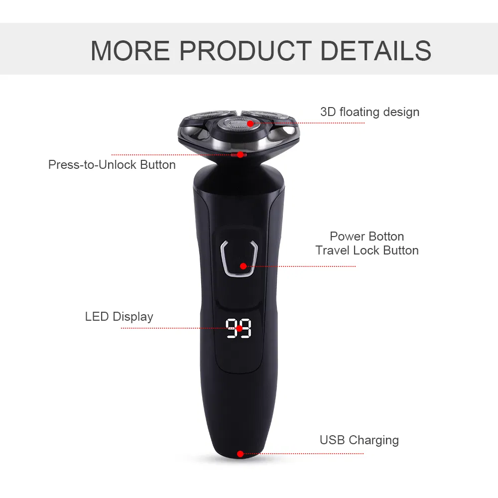 LCD Display Electric Beard Rotary Shaver with Triple Blade Shaver