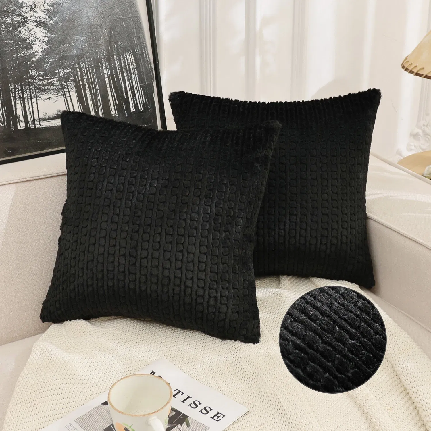 Woven Throw Pillow Cover Textured Pillow Covers Velvet Pillow Case for Home Decoration