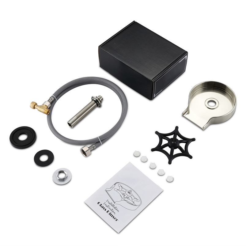 ABS High Pressure Rinser Cup Cleaner: Automatic Flushing Kitchen Sink Glass Rinser, Brushed Nickel Color Convenient Faucet Bottle Washer for Bar Sink