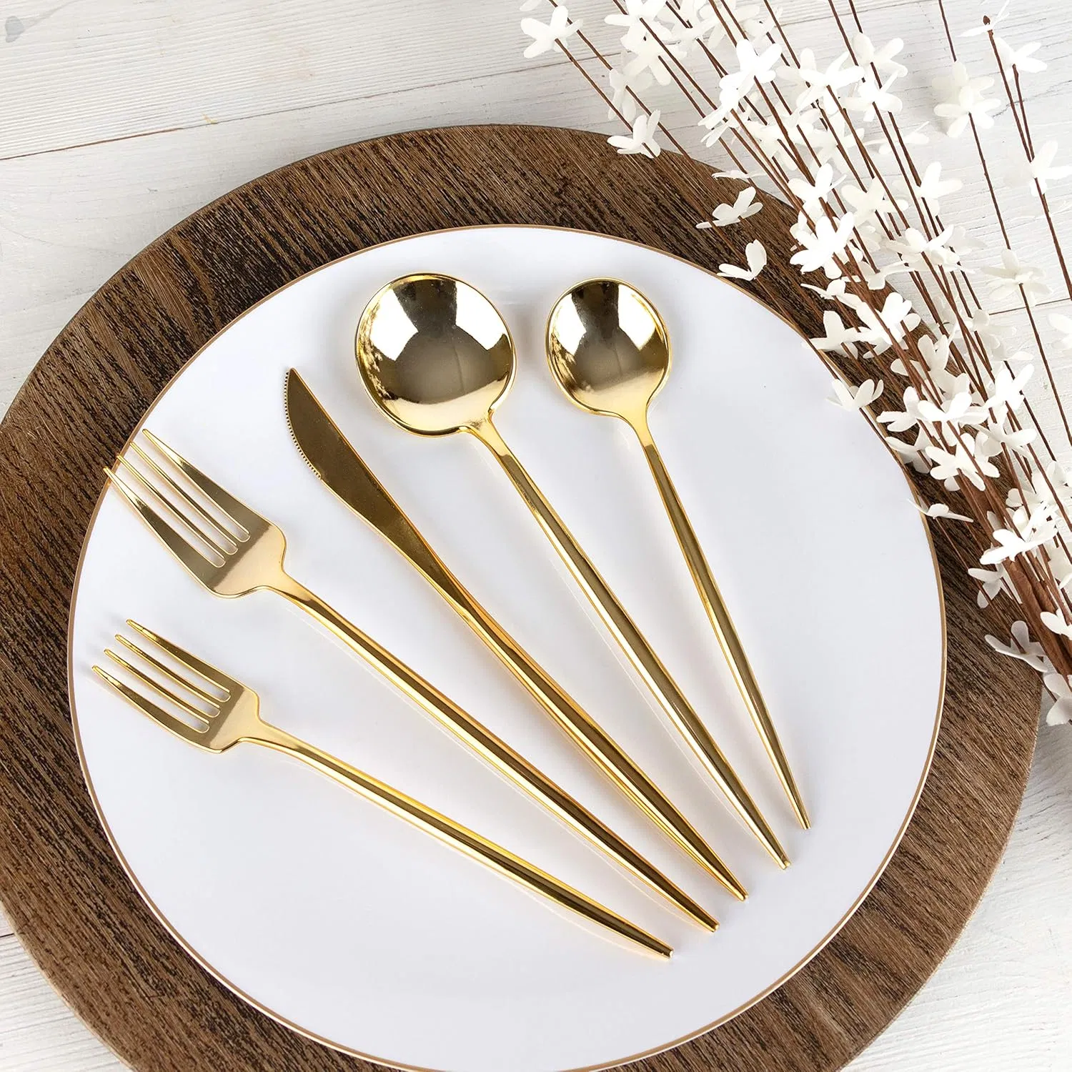 Novelty Modern Flatware Disposable Plastic Cutlery Gold Plastic Silverware, Plastic Utensils, Gold Silverware