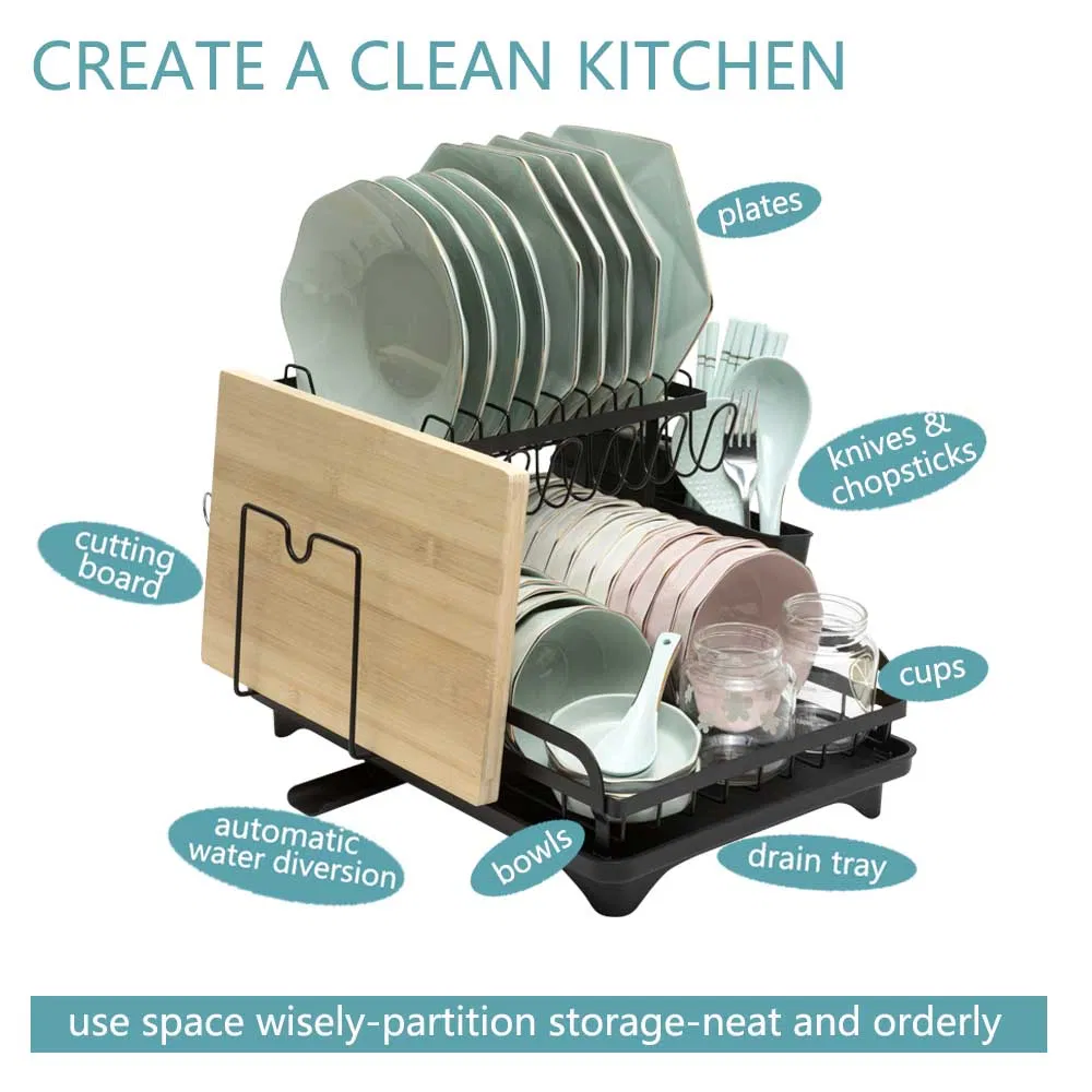 Factory Wholesale 2 Tier Folding Tableware Stainless Steel Wire Sink Drain Shelf for Plate Storage