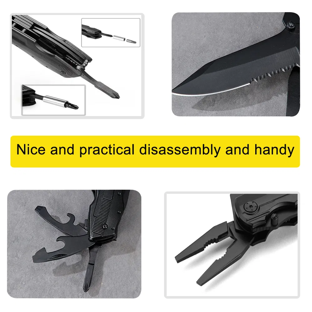 Мультитул с ножом и плоскогубцами, черное покрытие