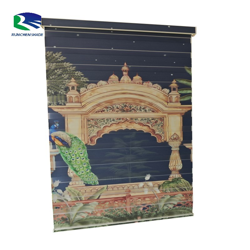Custom Automatic Blackout Silent Motor APP WiFi Smart Control Dual Layer Day and Night Shade Printed Windows Zebra Blinds