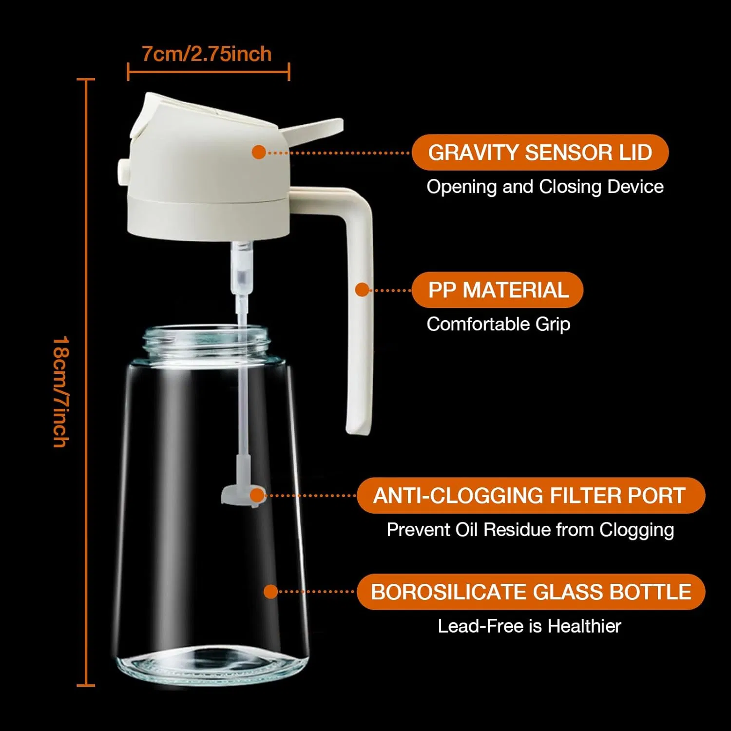 450ml Glass Dispenser Oil Bottle with Nozzle 2 in 1 Olive Oil Sprayer for Kitchen BBQ Tools