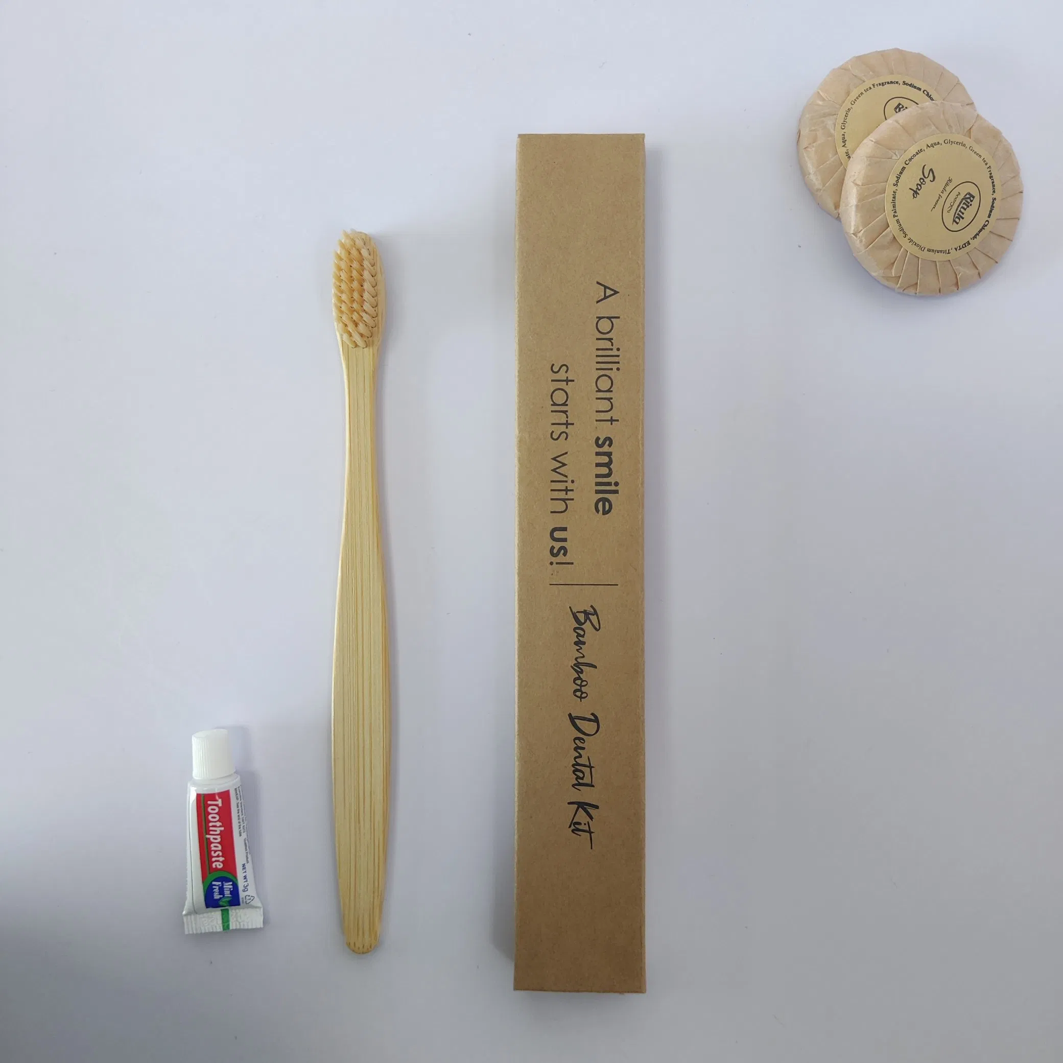 Disposable Hotel Amenities Dental Kit Hotel Toothbrush with Toothpaste in Kraft Box Packing