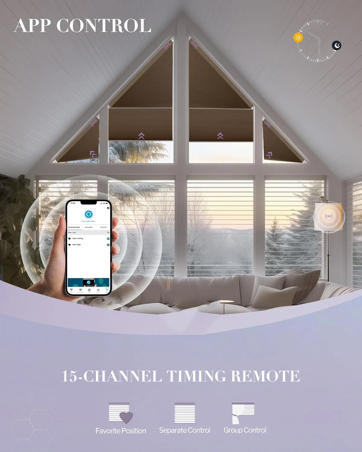 Triangle Honeycomb Blinds Smart Angled Blinds Compatible with Solar Powered