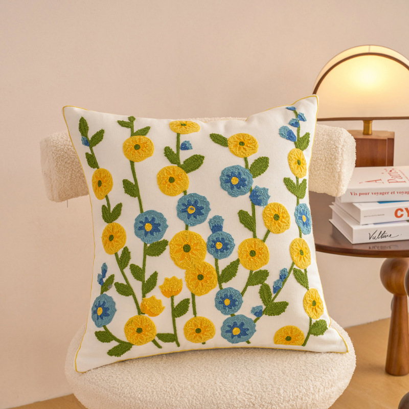 Cotton Embroidery Home Decorative Square 18 X18 Inches Pillowcase Yellow Cushion Cover