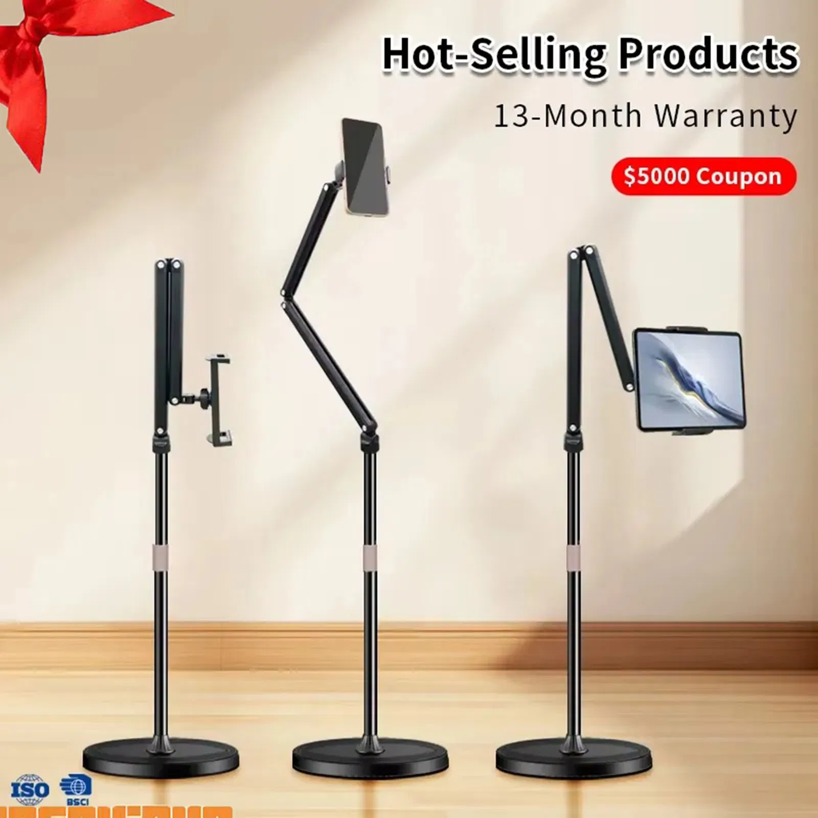 Adjustable Overhead Phone Mount 360° Rotation Bed Tablet Floor Stand Height Flexible Metal Holder Stabilizer for Lazy Viewing Wholesale Folding Tripod