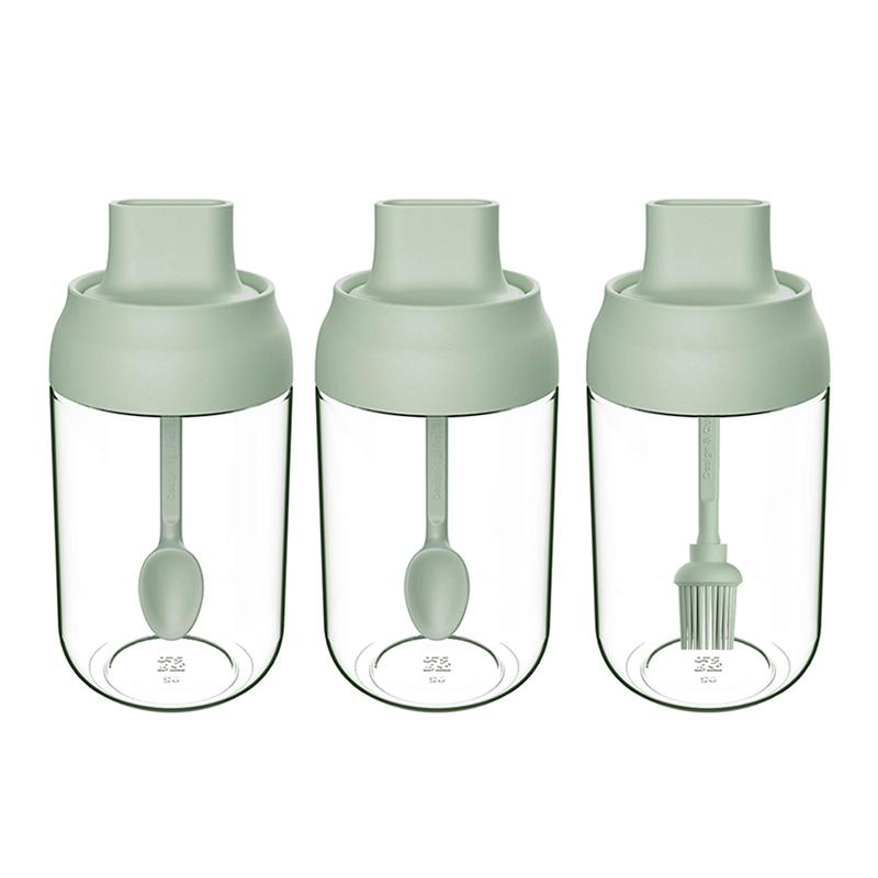 Salt Sugar Glass Seasoning Box Spice Jar with Spoon Olive Oil Bottle with Brush