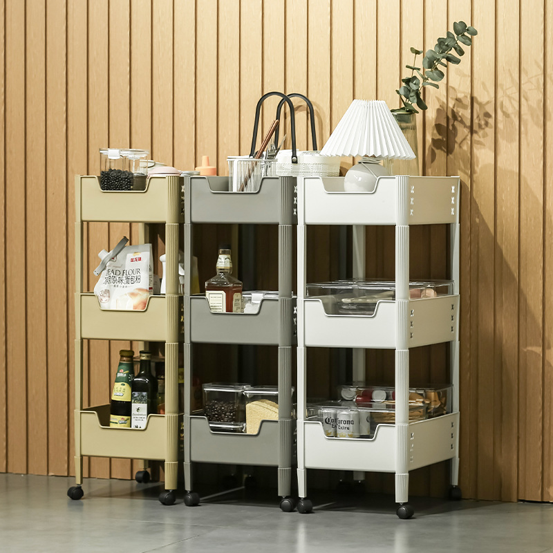 Multi-Functional Storage Trolley 3-Tier Plastic Rolling Utility Cart for Office, Living Room, Kitchen