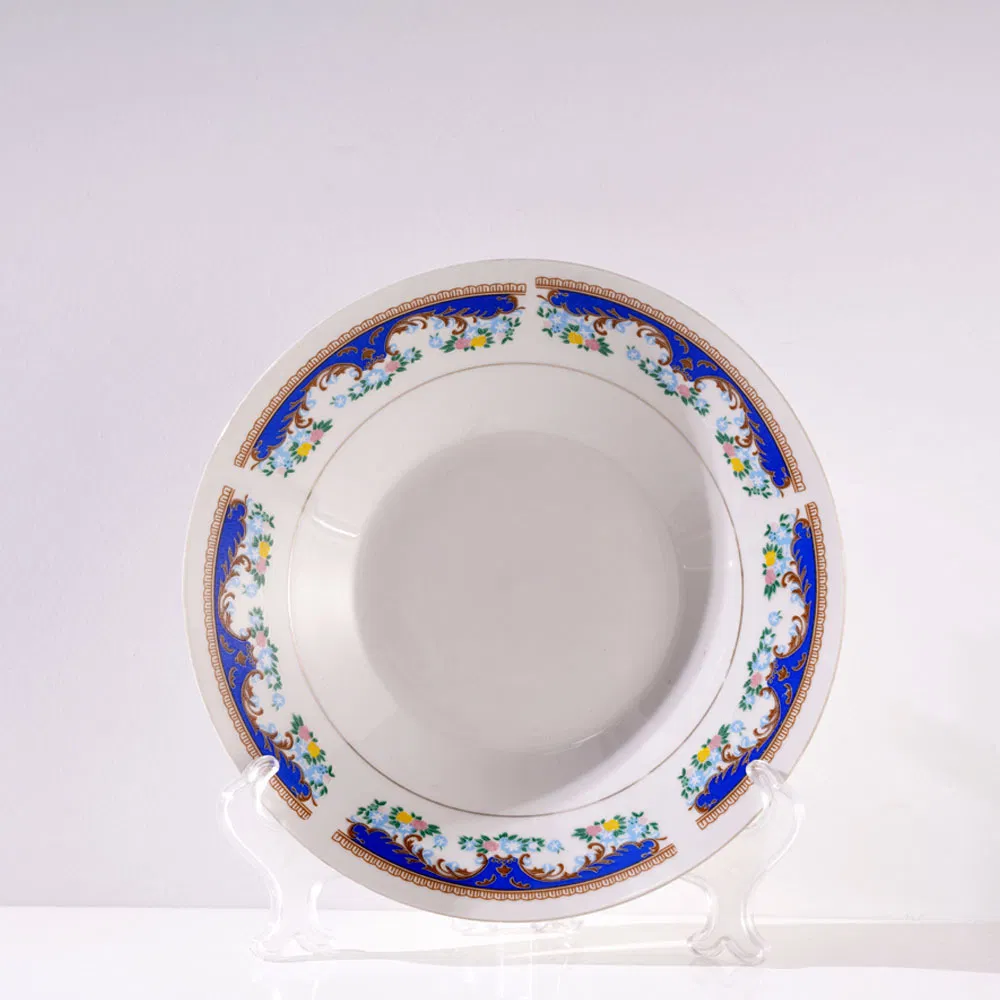 9"Soup Plate Round Decal with Gold Silver Line Porcelainware Ceramics Tableware
