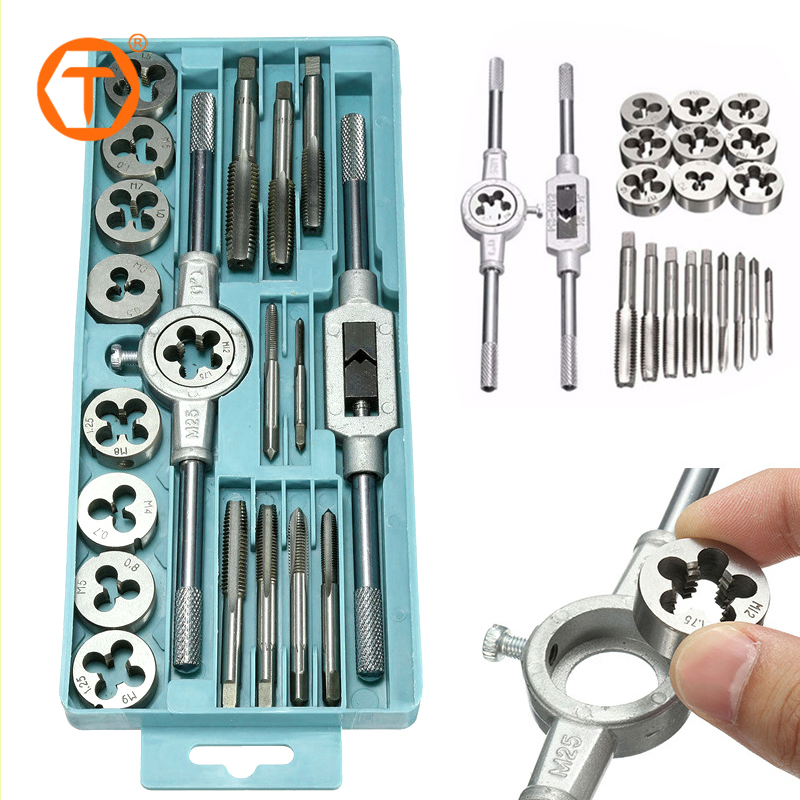 20PCS Metric Thread Tap Die Set High Hardness Alloy Portable Hand Tools Set for Tap Die Metric Thread