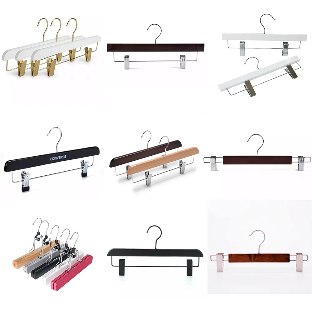 Wooden Top/Bottom Clothes Solid Wood Hangers in Glossy/Matt Natural/White/Black Color with Trousers Bar/Clips/Metal Chrome Hook for Coat/Shirt/Suit/Pant/Jacket