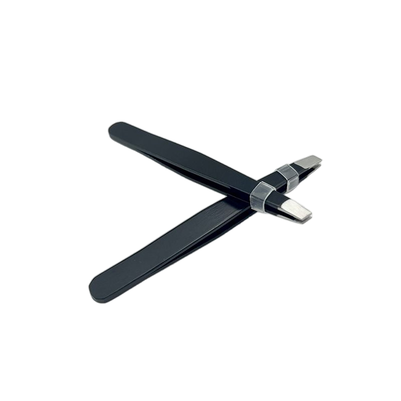 Customized Stainless Steel Anti-Static Brow Tweezers Black Slanted Hair Removal Eyebrow Clip Tweezer with Private Label
