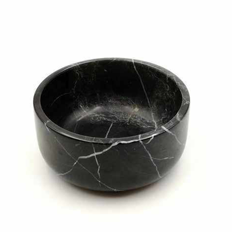 Modern Marble Round Black Nero Marble Pet Cat Dog Bowl Feeder
