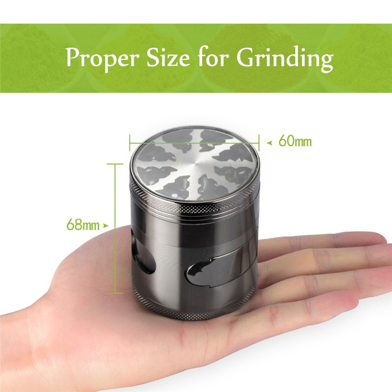 Zinc Alloy Inverted Tobacco Cutter with Skylight Diameter 60mm Four-Layer Tobacco Herb Grinder