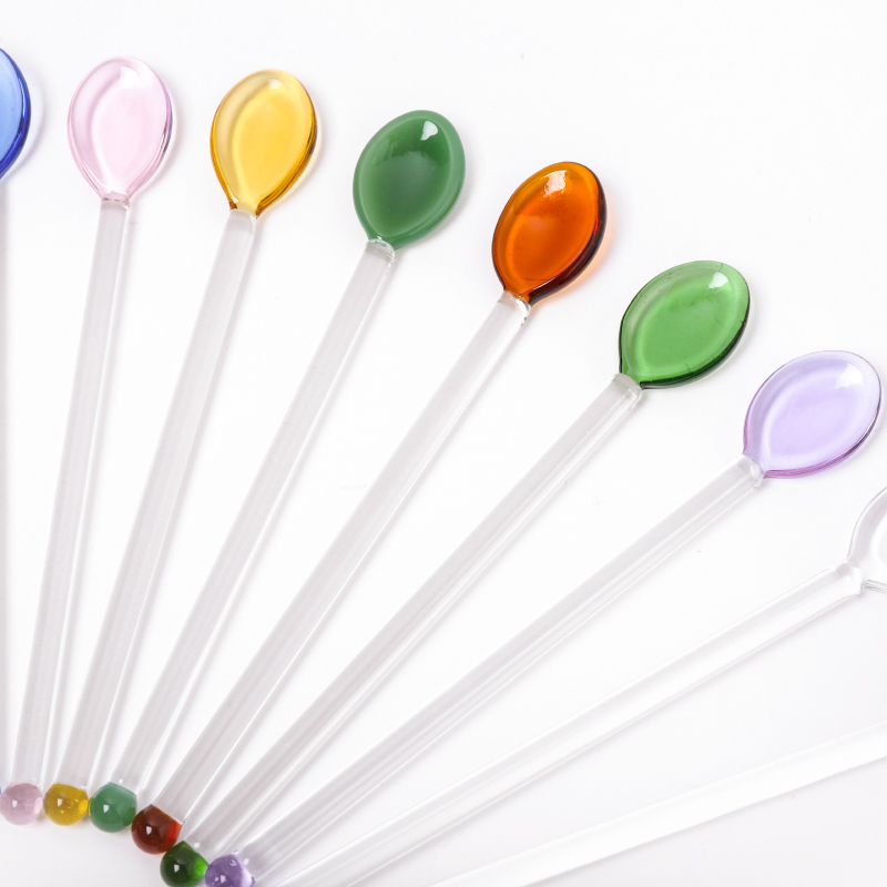 Rodlike Colorful Glass Spoon Glass Stirring Rod for Coffee