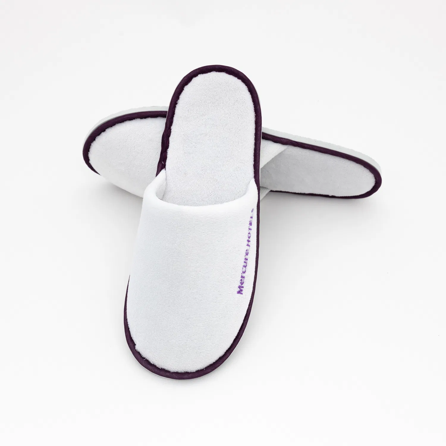 Cotton Velour Disposable Customized Hotel Slippers with Embroidered Logo