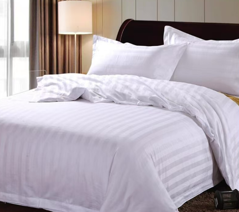 Wholesale Bed Linen Ultra Soft Bedding 100% Cotton Hotel White Satin Stripe Duvet Covers Set