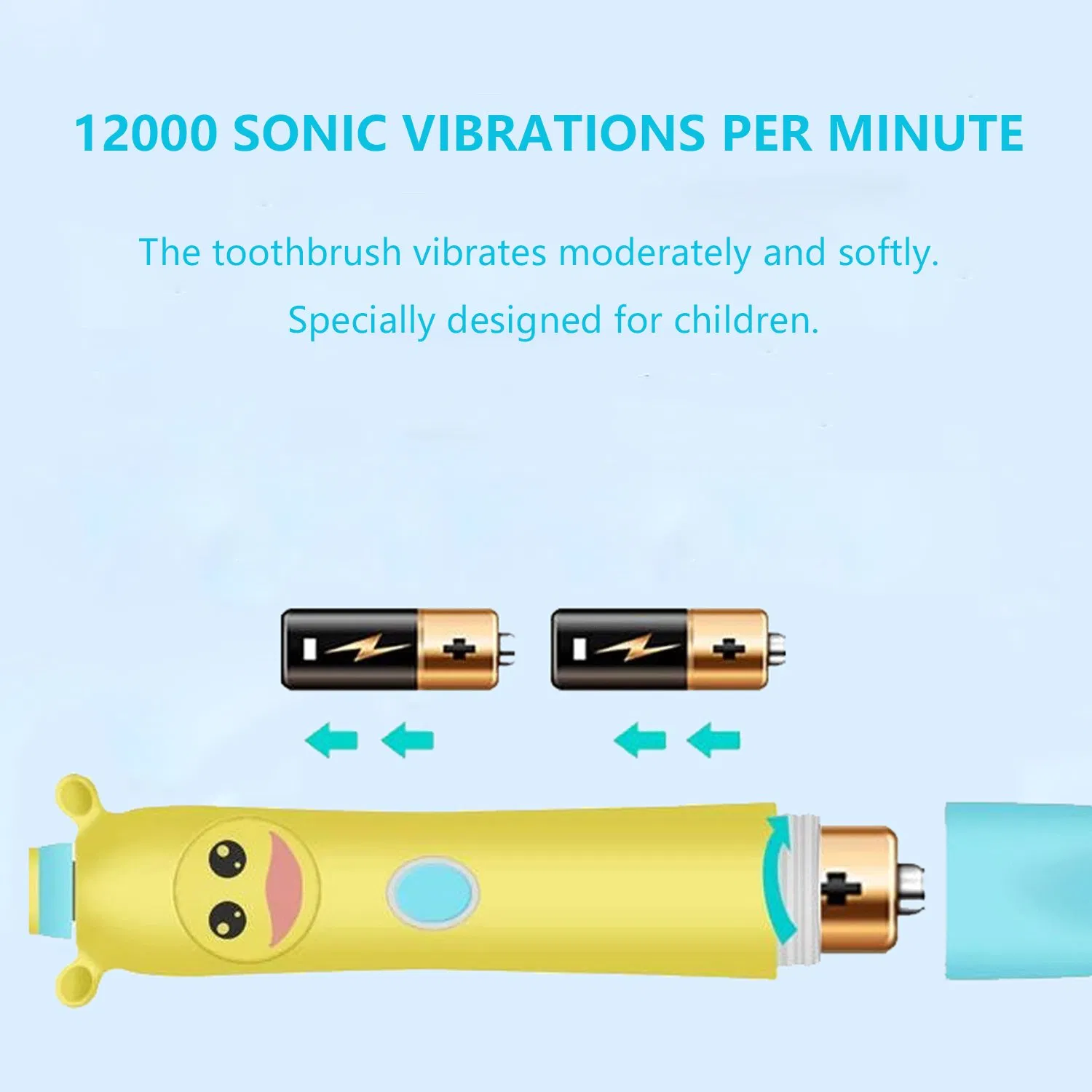 Smart Timer and 3 Modes Battery Powered Waterproof Sonic Kids Electric Toothbrush