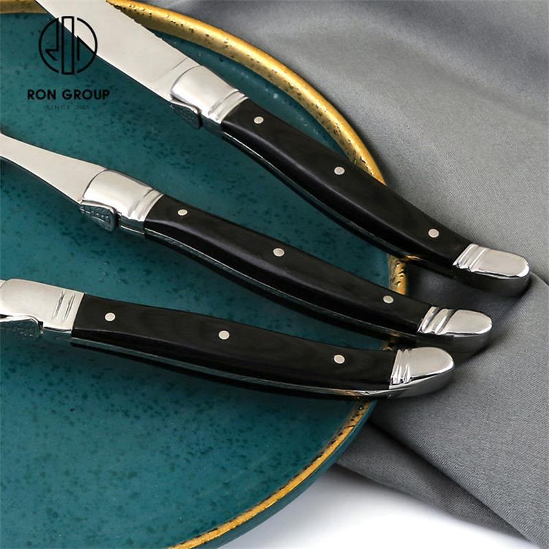 Modern Fast Food Restaurant Dinner Cutlery Wood Handle Stainless Steel Eco-Friendly Spoon Commercial Catering Flatware