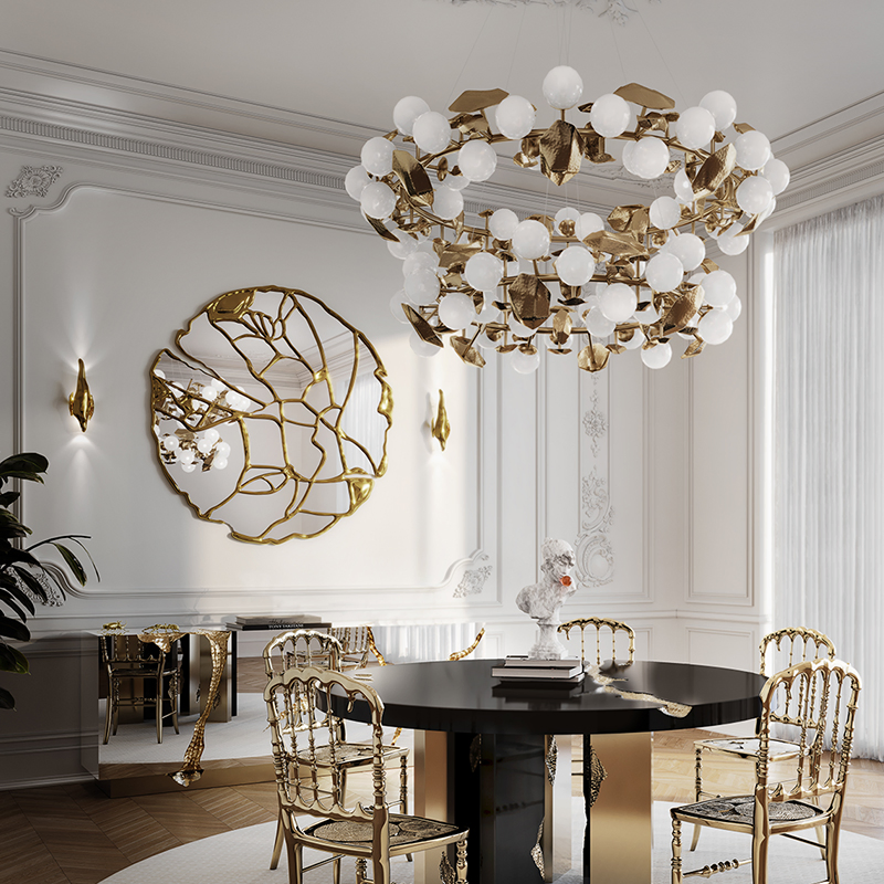 Statement Piece Art Deco Gold-Plated Circular Mirror for Luxury Home Wall Decor